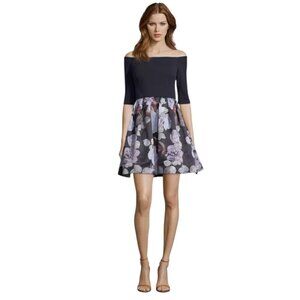 Betsy & Adam Navy Floral Fit & Flare A-Line Party Dress, 10